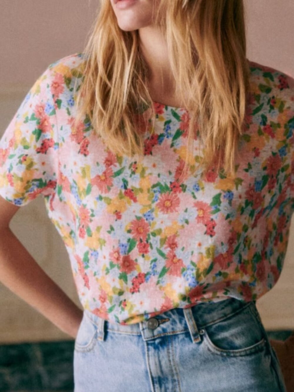 Sezane Andre Floral Short-Sleeve Tee | Size Small